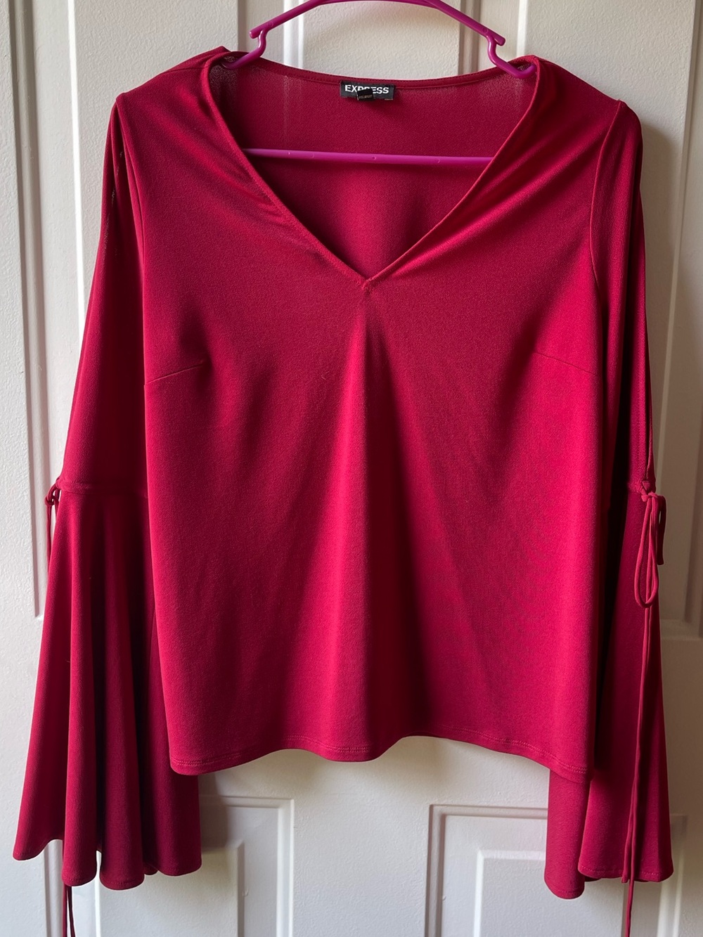 Express Women’s Red V-Neck Bell Sleeve Blouse